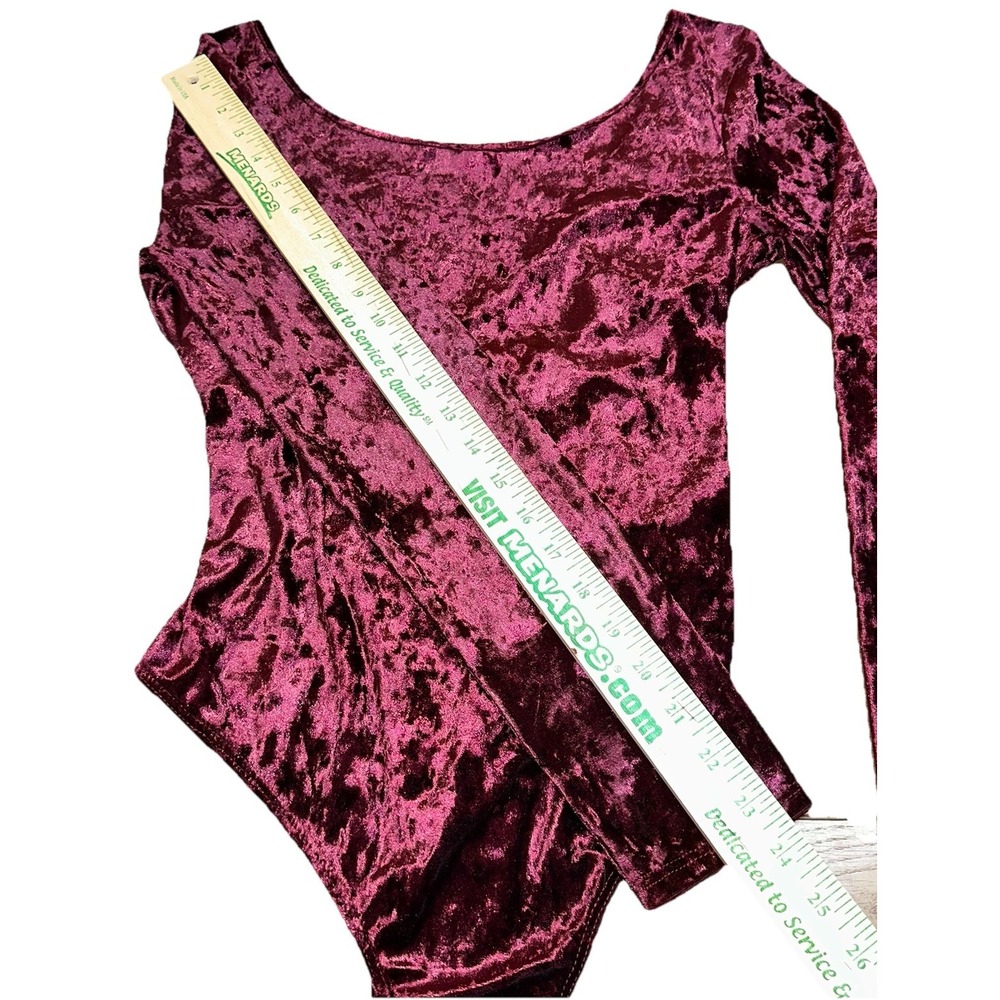 Lush Crushed Velvet Long Sleeve Bodysuit Burgundy Wine Holiday Party Women's L - Picture 6 of 10